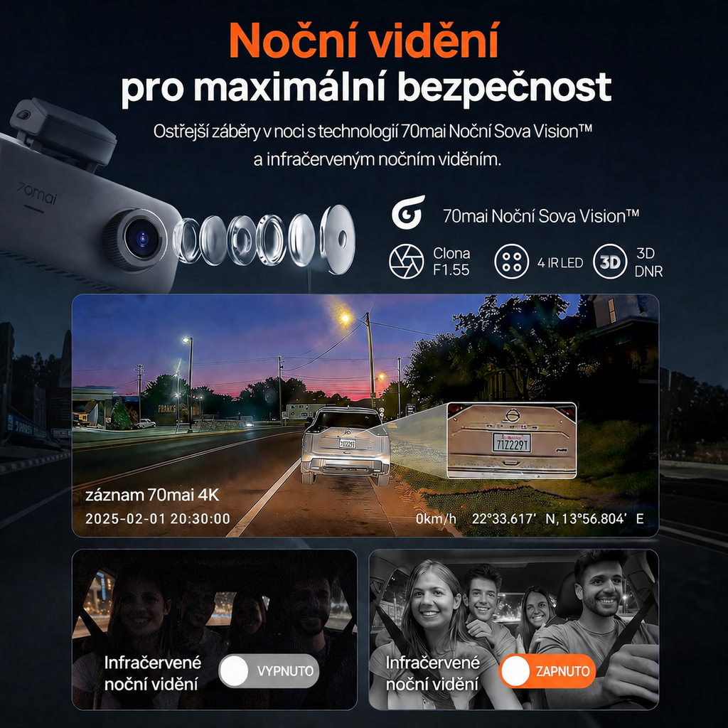 4K palubní kamera do auta, přední a zadní, vnitřní, 3kanálová palubní kamera do auta, palubní kamera s GPS, Wi-Fi 6, hlasové ovládání, parkovací monitor, noční vidění, smyčkové nahrávání, 64GB SD karta v balení (T800E)