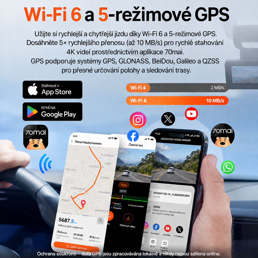 4K palubní kamera do auta, přední a zadní, vnitřní, 3kanálová palubní kamera do auta, palubní kamera s GPS, Wi-Fi 6, hlasové ovládání, parkovací monitor, noční vidění, smyčkové nahrávání, 64GB SD karta v balení (T800E)